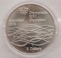 1976 Canadian Silver Montreal Olympics $5 Five Dollar Silver Coin in Case