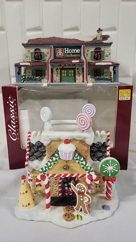 2 Christmas Porcelain Buildings - 1 as is