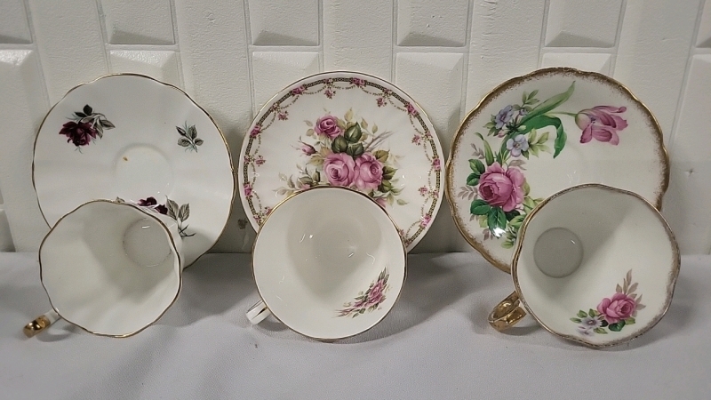 3 Tea Cups & Saucers - Royal Adderly , Duchess & Royal Stuart