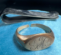 1O K Gold Ring and Silver Money Clip. As is