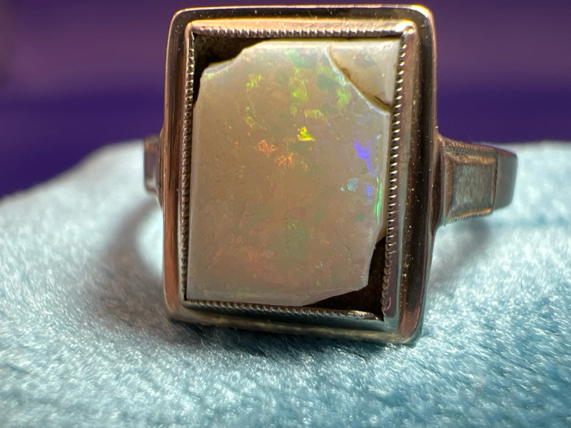 Opal 10K Vintage White Gold Square Ring As Is