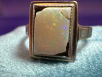 Opal 10K Vintage White Gold Square Ring As Is