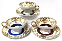 3 Sets Vintage Shafford Hand Decorated Tea Cups and Saucers