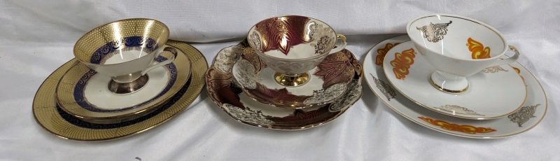 3 Sets of Teacup, Saucer and Plate. - Bavaria and Mitterteich