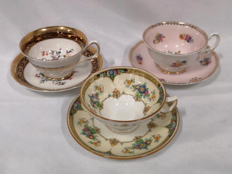 3 Vintage Tea Cups & Saucers - Minton & Royal Grafton