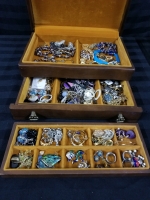 Wooden jewelry box with contents