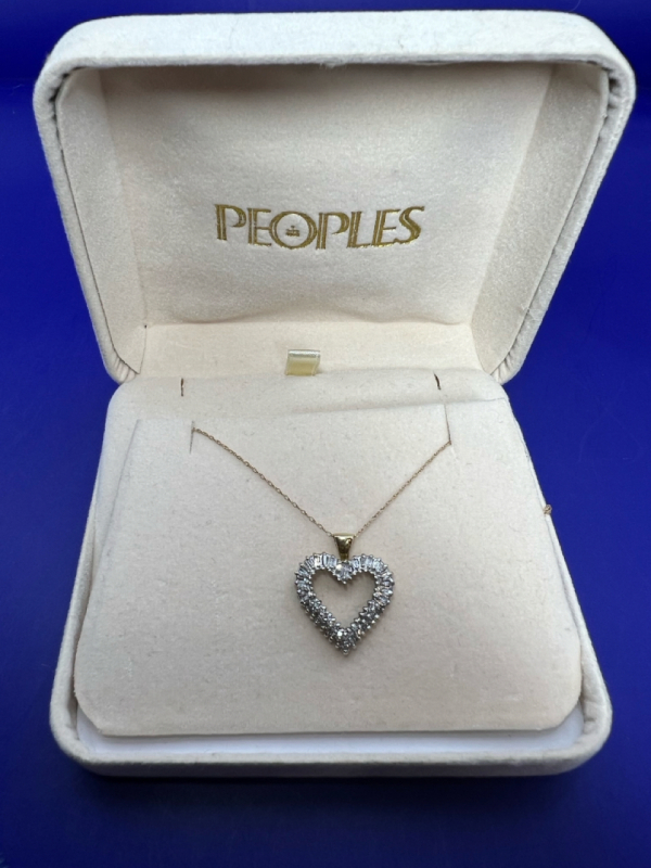 10K Diamond filled Open Heart on 10K Gold Chain