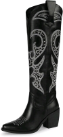 WETKISS Knee High Cowboy Cowgirl Boots for Women, with Unique Embroidery, Side Zipper and Chunky Heel Design (Size 8.5)