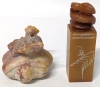Vintage Chinese Soapstone : Ink Stamp w Snake & Carving of Blossom - 4
