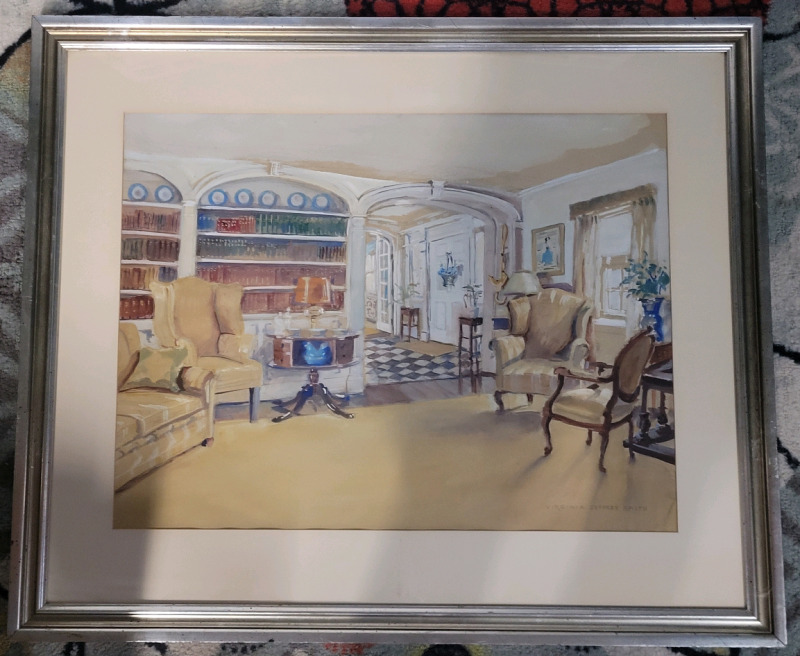 ' Sitting Room ' Watercolour by Artist Virginia Jeffrey Smith (1887-1987) , Signed