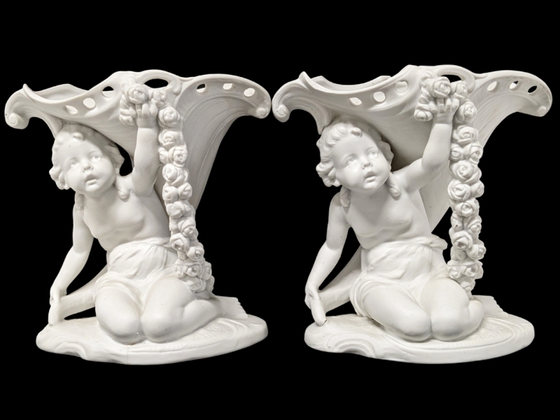 Antique German Parian Porcelain Vases c1900