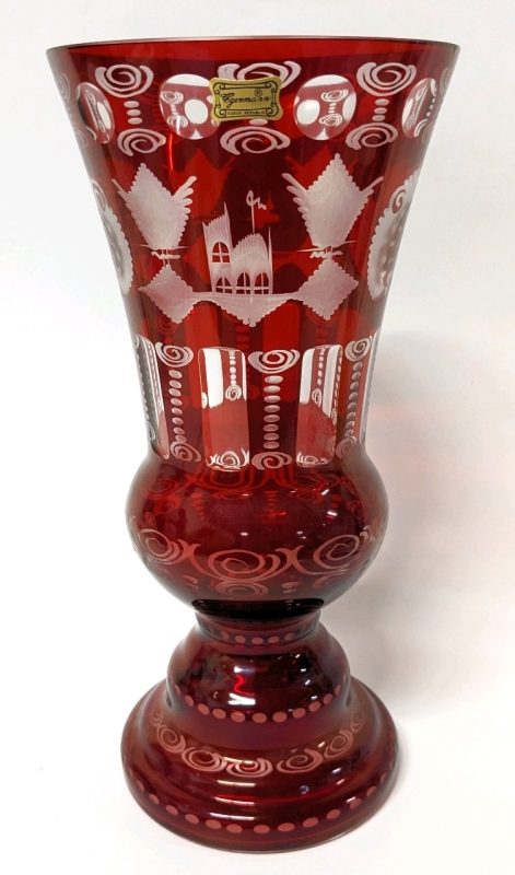 Egermann Ruby Cut to Clear Glass Vase Made in Czech Republic