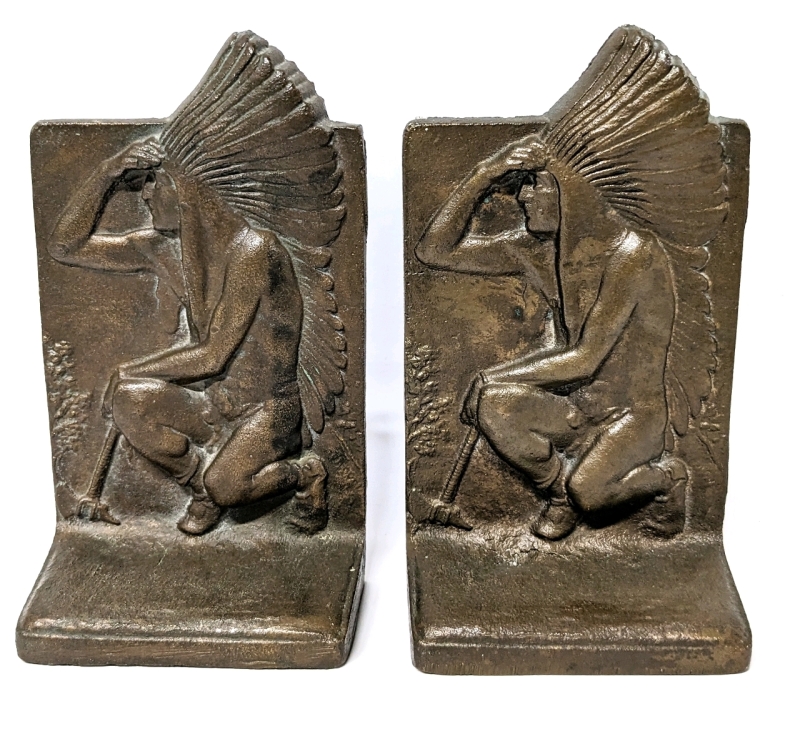 Antique Bronze Native American Themed Bookends