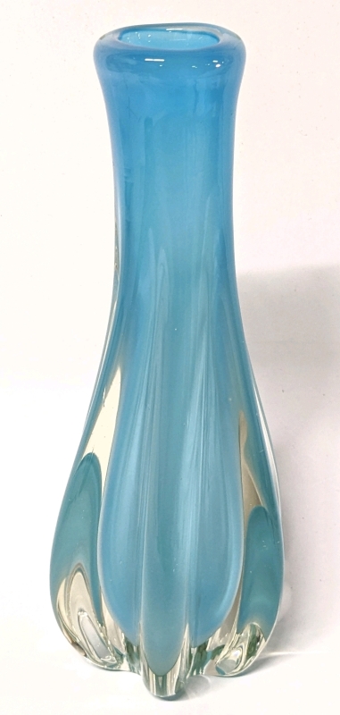 Vintage Murano Sommerso Turquoise Clear Glass Vase