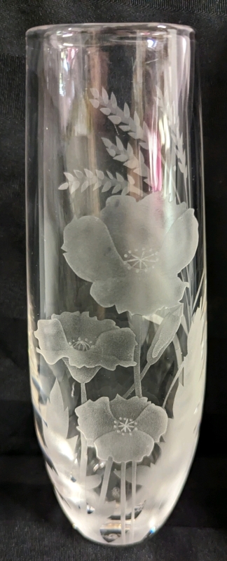 Antique Etched & Cut Crystal Vase with Poppies.