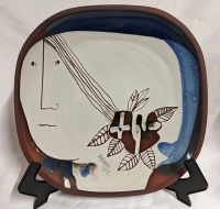 Susana Espinosa Mid-Century Modern Pottery Portrait Plaque.