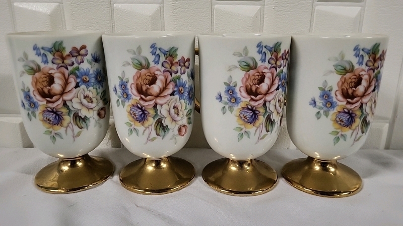 4 Vintage Porcelain Mugs with Flowers - 5" Tall