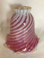 Antique Cranberry Glass with Opalescent Swirl Shade 5 1/4 inches tall