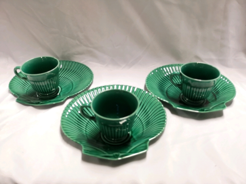 3 Wedgwood Green Majolica Tennis Sets - Made in England