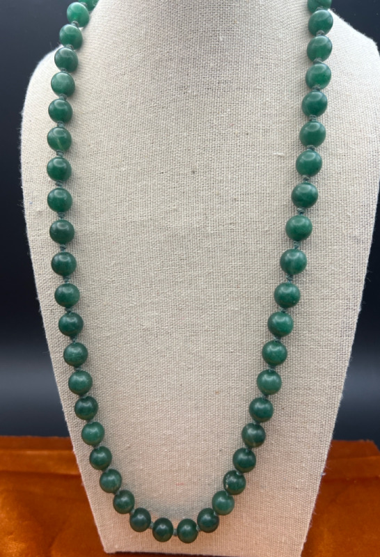 Chinese Jade Bead Necklace with Sterling Clasp