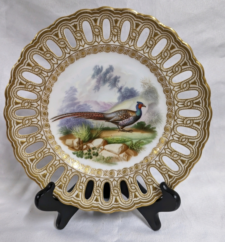 Antique Copeland Spode Pheasant Hand Painted Pierced Rim Cabinet Plate.