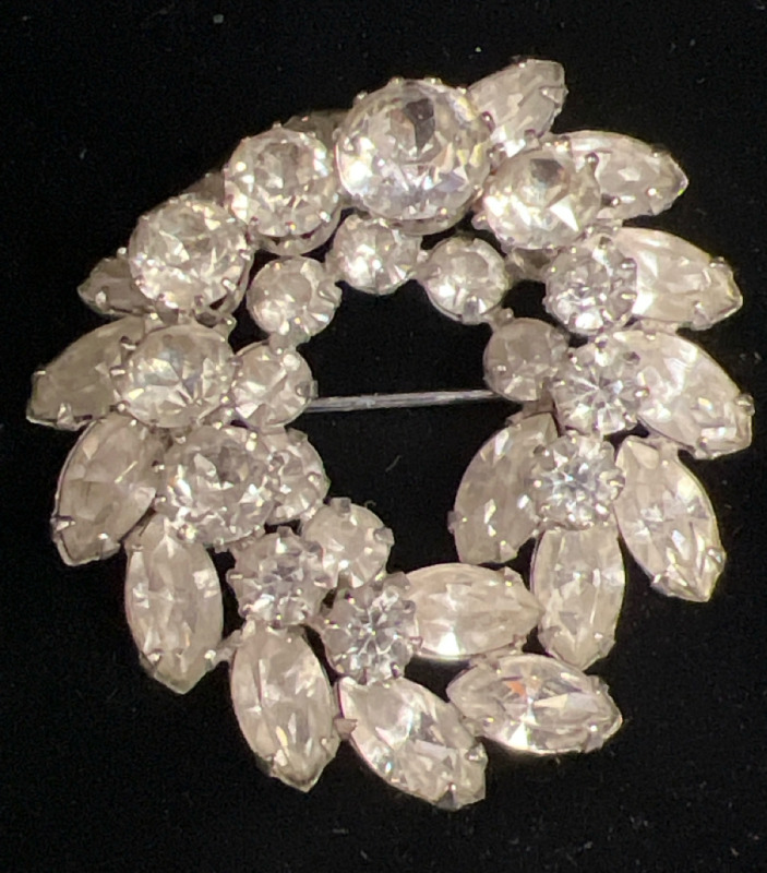 Sherman Tiered Clear Rhinestone Wreath Brooch