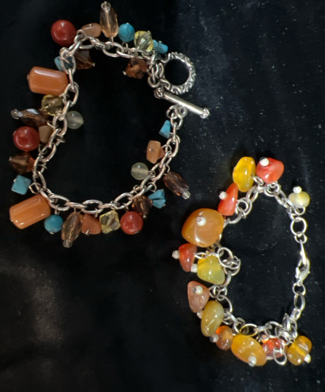 Two Dangling Glass Bead Bracelets Warm Rusts