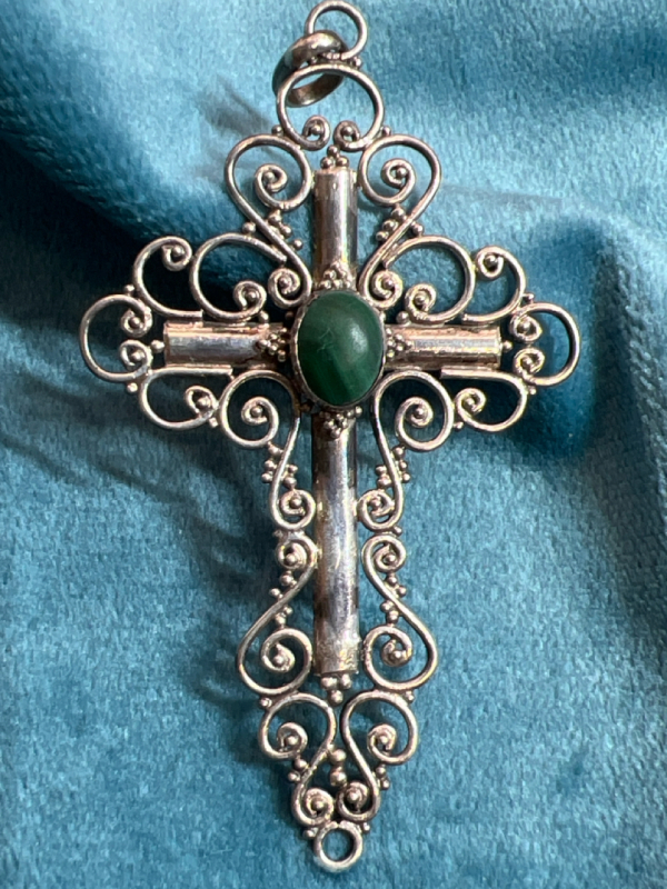 925 Sterling Silver Malachite Cross Pendant