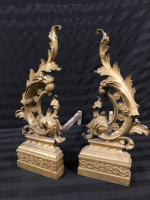 Antique c1870’s Neoclassical Style Gilt Bronze Andirons Pr