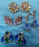 Vintage Colourful 4 pairs Rhinestone Earrings