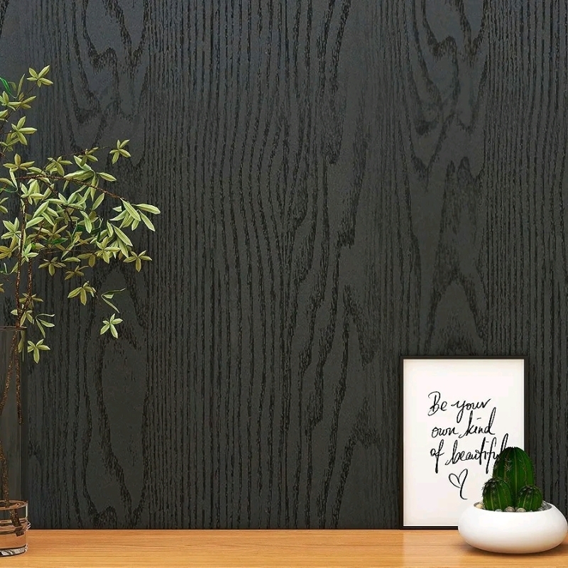 Folykiki 393.75"x23.62" Black Wood Thick Waterproof PVC Peel and Stick for Wallpaper & Countertops