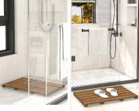Bamboo Wooden Bath Floor Mat - Non-Slip Bathroom Waterproof Wood Mat