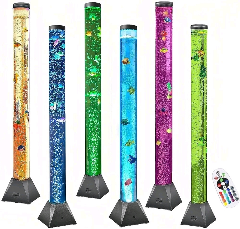 Sensory LED Bubble Tube 4FT with 10 Fish, 20 Color Remote and Tall Water Tower