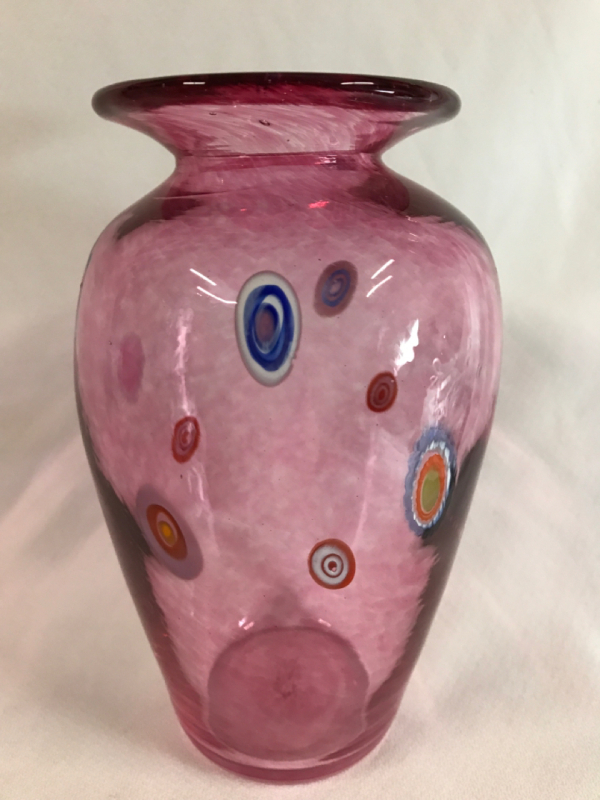 Hanson & Kastles Art Glass Studio Vase with Murines California 7.5 inches tall