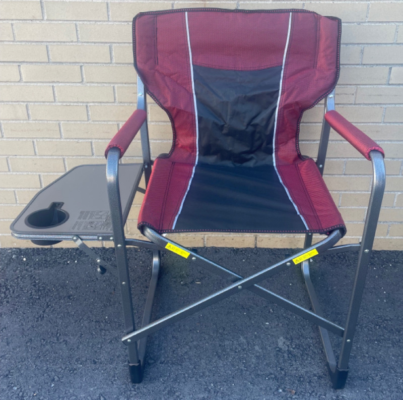 camping chair with folding side table and cup holder