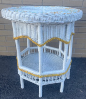 White Wicker side table two levels