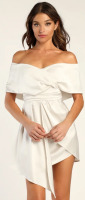 NEW Lulus Always Celebrating Ivory Satin off the shoulder mini dress size Large