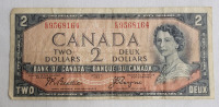 1954 Canadian " Devils Face " Bank of Canada $2 Two Dollar Bank Note