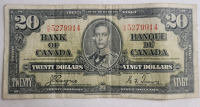 1937 Canadian Bank of Canada $20 Twenty Dollar Bank Note