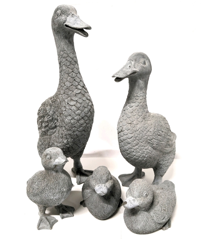 Adorable HEAVY Resin Family of Ducks Garden Statues