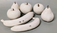 White & Gold Tone Ceramic Fruit Signed HB QUE 92