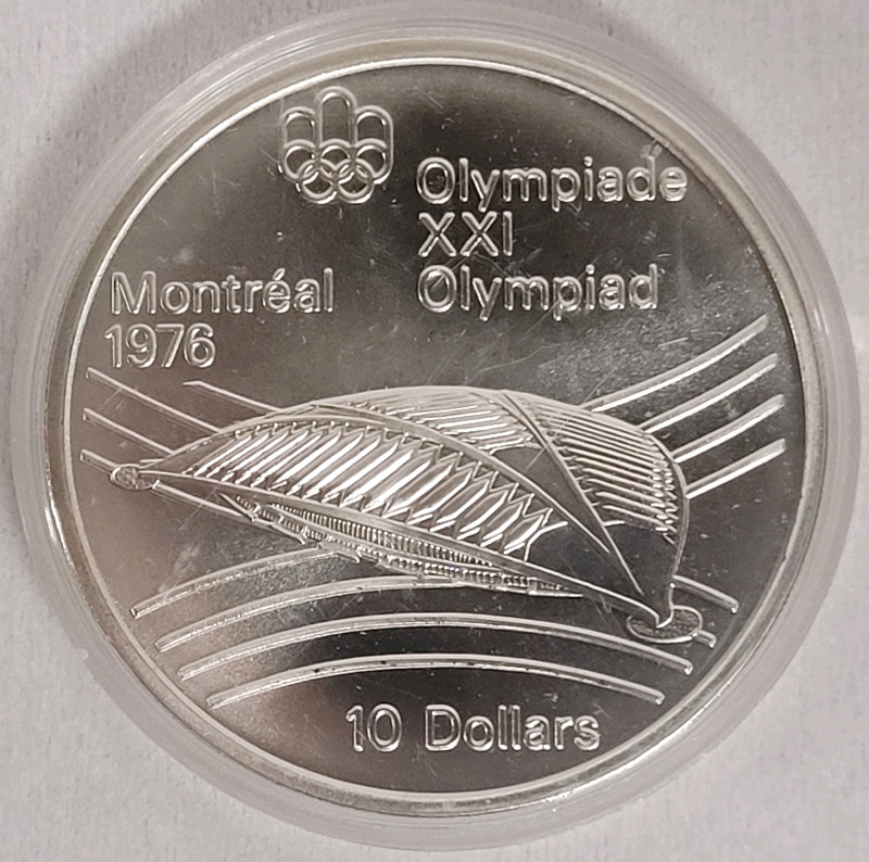 1976 Canadian Silver Montreal Olympics $10 Ten Dollar Silver Coin in Case . 925 Silver