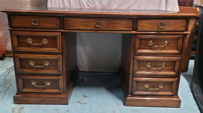 8-Drawer Executive Partner Desk with Leather Top , measures 53"W×30"H×23.5"D