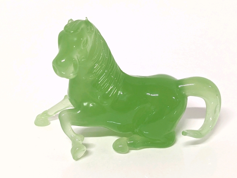 Adorable Small Semi-Translucent Green Glass Horse