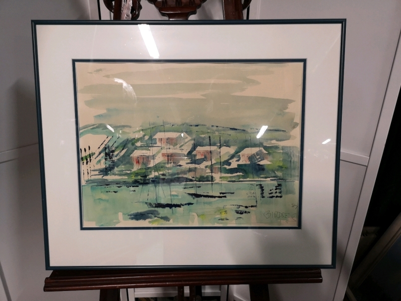 Vintage 1987 Framed Watercolour of The Sea Side - Signed