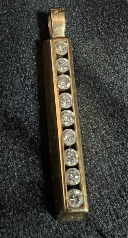 14K Gold Diamond Bar Pendant stamped