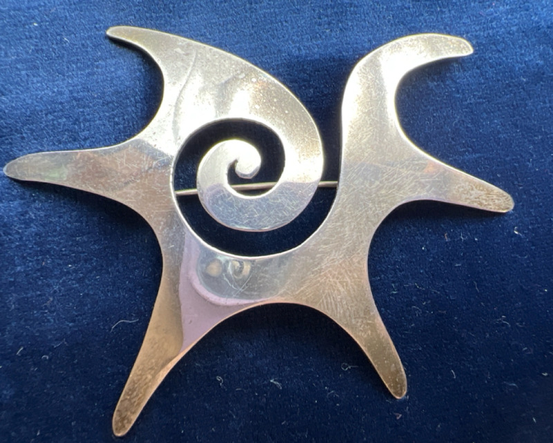 Sterling Silver Taxco Mexican Spiral Sun Brooch Signed