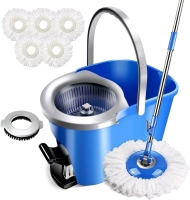 Masthome Microfibre Mop & Spin Bucket Set w/5 Reusable Pads - New