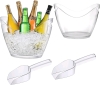 2-Pack Clear Ice Bucket & Holder w/2 Ice Scoops . Buckets measure 10" & 7.5" - New