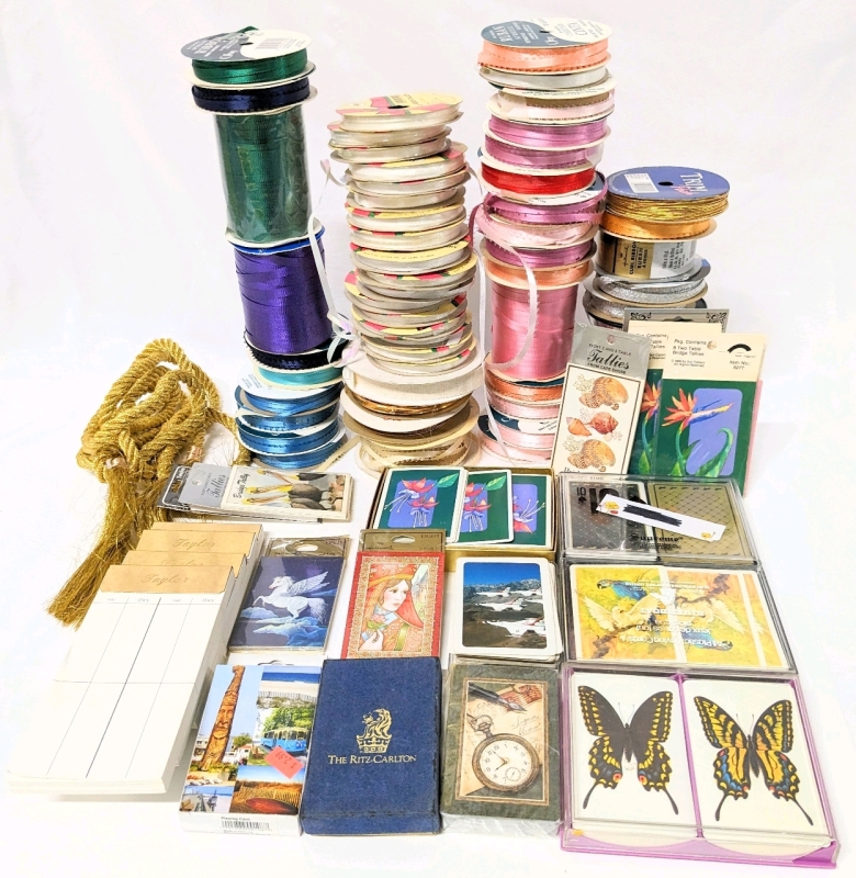 Decks of Cards, Bridge Tally Tables & Rolls and Rolls of Ribbon